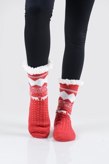 Women's Non-slip Faux Sherpa Pattern Christmas Slipper Socks style 10