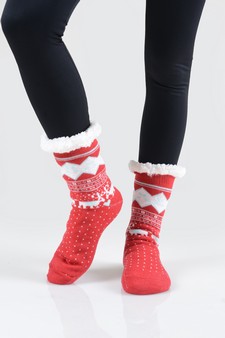 Women's Non-slip Faux Sherpa Pattern Christmas Slipper Socks style 11