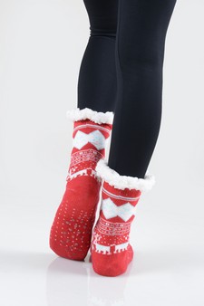Women's Non-slip Faux Sherpa Pattern Christmas Slipper Socks style 12
