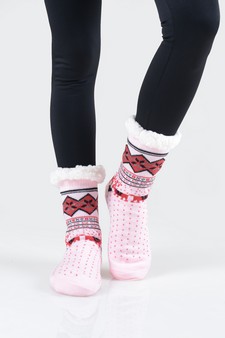 Women's Non-slip Faux Sherpa Pattern Christmas Slipper Socks style 13