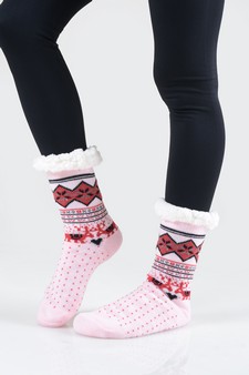 Women's Non-slip Faux Sherpa Pattern Christmas Slipper Socks style 14