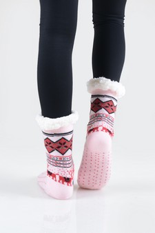 Women's Non-slip Faux Sherpa Pattern Christmas Slipper Socks style 15