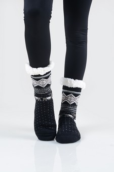 Women's Non-slip Faux Sherpa Pattern Christmas Slipper Socks style 16