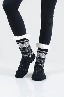 Women's Non-slip Faux Sherpa Pattern Christmas Slipper Socks style 17