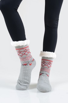 Women's Non-slip Faux Sherpa Pattern Christmas Slipper Socks style 2