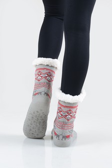 Women's Non-slip Faux Sherpa Pattern Christmas Slipper Socks style 3