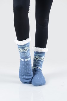 Women's Non-slip Faux Sherpa Pattern Christmas Slipper Socks style 4