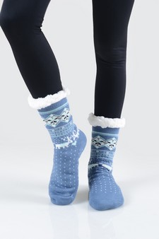 Women's Non-slip Faux Sherpa Pattern Christmas Slipper Socks style 5