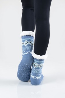 Women's Non-slip Faux Sherpa Pattern Christmas Slipper Socks style 6