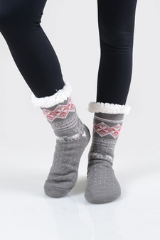 Women's Non-slip Faux Sherpa Pattern Christmas Slipper Socks style 7