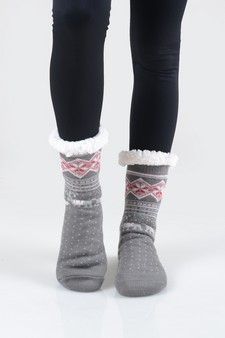 Women's Non-slip Faux Sherpa Pattern Christmas Slipper Socks style 8