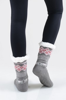 Women's Non-slip Faux Sherpa Pattern Christmas Slipper Socks style 9