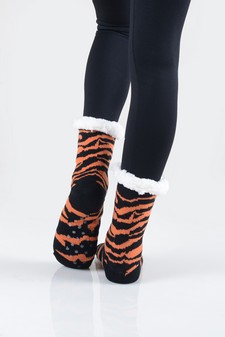 Women's Non-slip Faux Sherpa Tiger Striped Christmas Slipper Socks style 12
