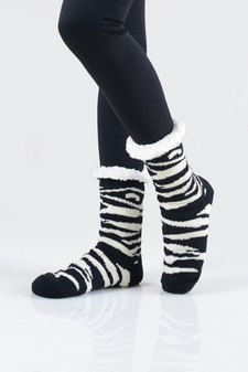 Women's Non-slip Faux Sherpa Tiger Striped Christmas Slipper Socks style 14