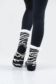 Women's Non-slip Faux Sherpa Tiger Striped Christmas Slipper Socks style 15