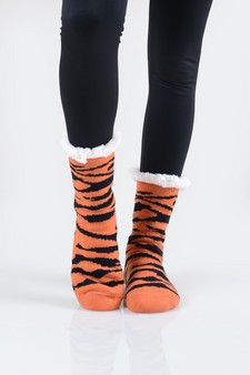 Women's Non-slip Faux Sherpa Tiger Striped Christmas Slipper Socks style 2