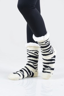 Women's Non-slip Faux Sherpa Tiger Striped Christmas Slipper Socks style 5