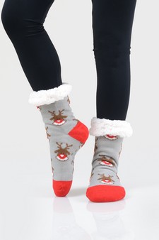 Women's Non-slip Faux Sherpa Christmas Slipper Socks style 4