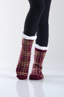Women's Non-slip Plaid Faux Sherpa Christmas Slipper Socks style 2