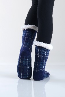 Women's Non-slip Plaid Faux Sherpa Christmas Slipper Socks style 3