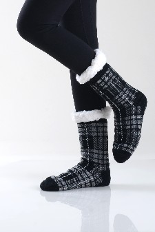 Women's Non-slip Plaid Faux Sherpa Christmas Slipper Socks style 4