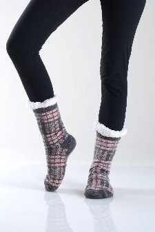 Women's Non-slip Plaid Faux Sherpa Christmas Slipper Socks style 5