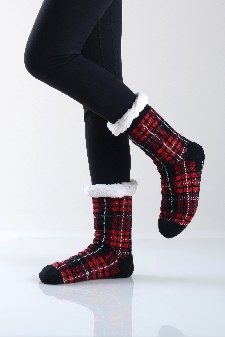 Women's Non-slip Plaid Faux Sherpa Christmas Slipper Socks style 6