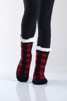 Women's Non-slip Buffalo Plaid Faux Sherpa Christmas Slipper Socks style 3