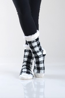 Women's Non-slip Buffalo Plaid Faux Sherpa Christmas Slipper Socks style 7