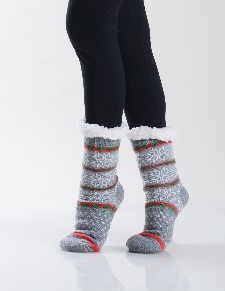 Women's Non-slip Snowflake Print Faux Sherpa Slipper Socks style 4