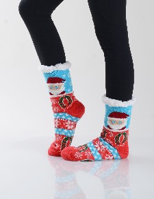 Women's Non-slip Santa Print Faux Sherpa Christmas Slipper Socks style 2