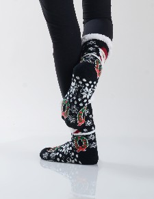 Women's Non-slip Santa Print Faux Sherpa Christmas Slipper Socks style 4