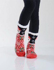 Women's Non-slip Santa Print Faux Sherpa Christmas Slipper Socks style 5