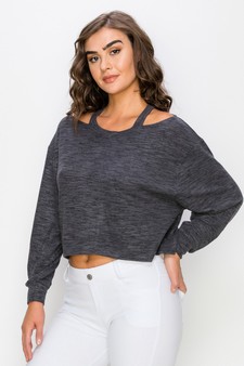 Women’s Soft Washed Off Shoulder Cropped Long Sleeve style 2