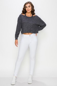 Women’s Soft Washed Off Shoulder Cropped Long Sleeve style 4