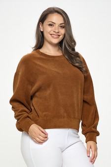 Women's Relaxed Ribbed Corduroy Long Sleeve Top (XL only) style 2