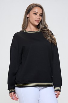 Women’s Striped Trim Crewneck Scuba Sweatshirt (XL only) style 2