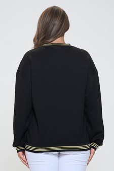 Women’s Striped Trim Crewneck Scuba Sweatshirt (XL only) style 3