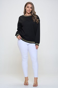 Women’s Striped Trim Crewneck Scuba Sweatshirt (XL only) style 5