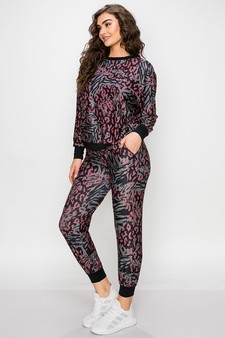 Women's Cheetah Meets Zebra Print Loungewear Set style 2