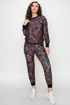 Women's Cheetah Meets Zebra Print Loungewear Set style 4