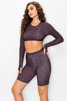 Women’s Purple Diva Leopard Print Biker Shorts Set style 2
