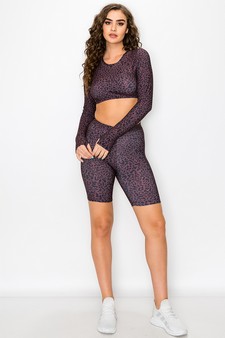 Women’s Purple Diva Leopard Print Biker Shorts Set style 4