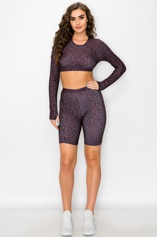 Women’s Purple Diva Leopard Long Sleeve Cropped Top style 5