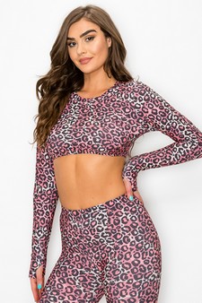 Women’s Casual Days Pink Leopard Print Crop Top style 2