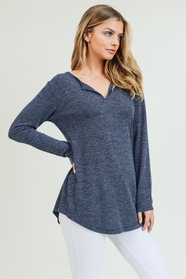 Women's Long Sleeve Split Neck Tunic Top - Wholesale - Yelete.com
