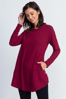 Lady's Long Sleeve Tunic Top Hoodie with Two Pockets (Medium only) style 3