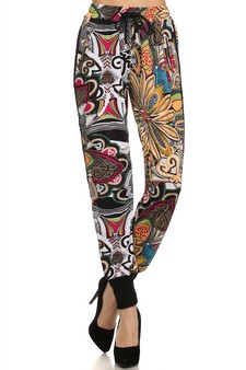 Lady's Printed Joggers-Retro/Hippy Print