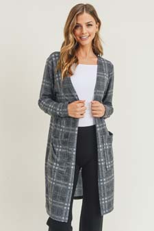 Women's Plaid Duster Cardigan with Pockets