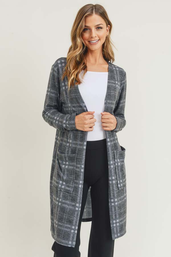 Women's Plaid Duster Cardigan with Pockets - Wholesale - Yelete.com